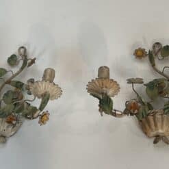 Pair of Italian Painted Tole Flower-Basket Wall Sconces - View Seven - Styylish