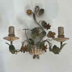 Pair of Italian Painted Tole Flower-Basket Wall Sconces - View Eight - Styylish