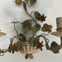 Pair of Italian Painted Tole Flower-Basket Wall Sconces - Detail Nine - Styylish
