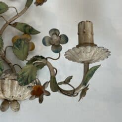 Pair of Italian Painted Tole Flower-Basket Wall Sconces - Detail Ten - Styylish