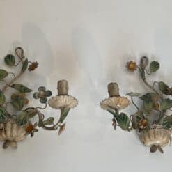 Pair of Italian Painted Tole Flower-Basket Wall Sconces - View Nine - Styylish