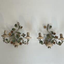 Pair of Italian Painted Tole Flower-Basket Wall Sconces - View Ten - Styylish