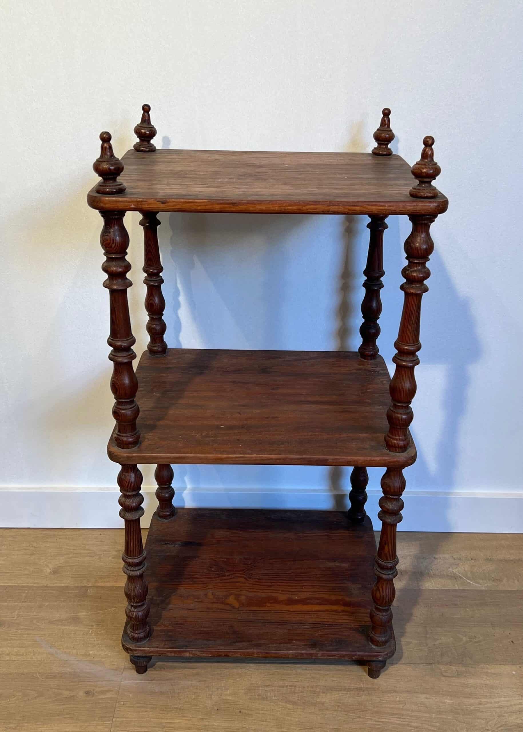French Napoleon III Pitch Pine Three-Tier Shelf - View One - Styylish