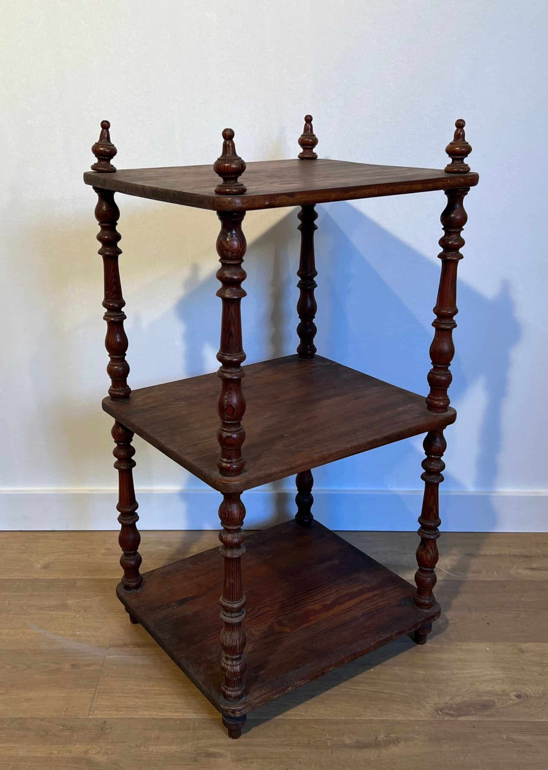 French Napoleon III Pitch Pine Three-Tier Shelf - View Two - Styylish