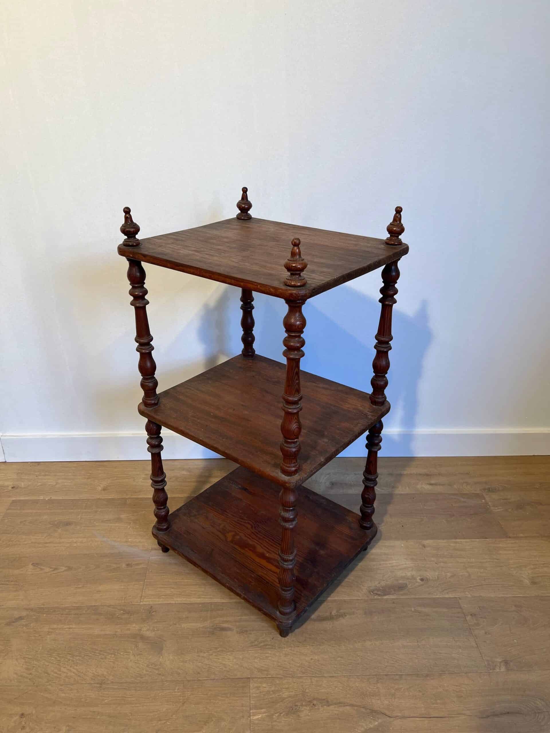 French Napoleon III Pitch Pine Three-Tier Shelf - View Four - Styylish