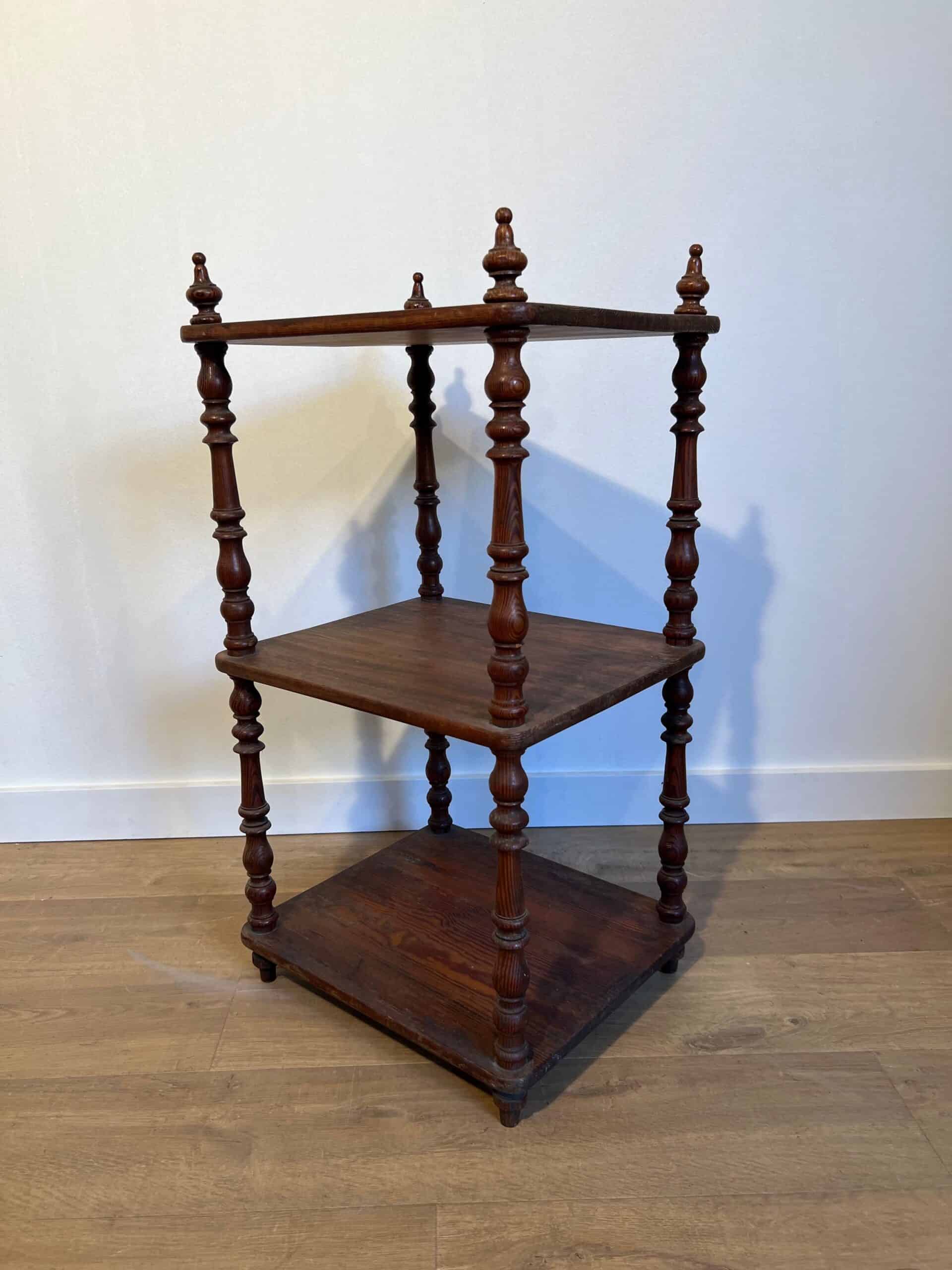 French Napoleon III Pitch Pine Three-Tier Shelf - View Five - Styylish