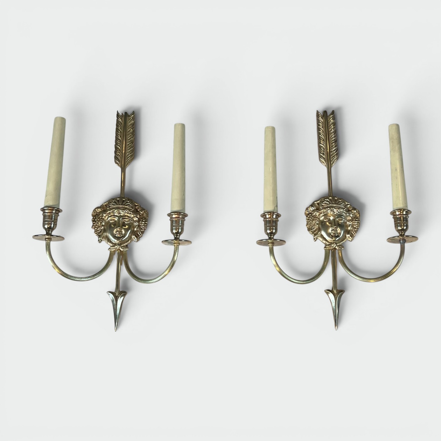 Pair of Lucien Gau Neoclassical Silvered Bronze Wall Sconces - Styylish
