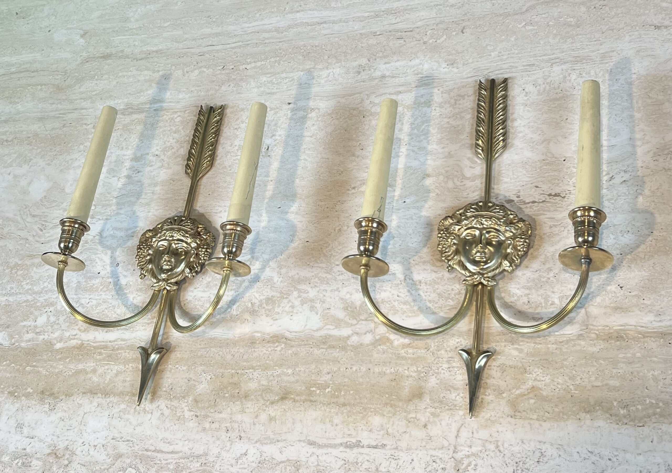 Pair of Lucien Gau Neoclassical Silvered Bronze Wall Sconces - View Two - Styylish