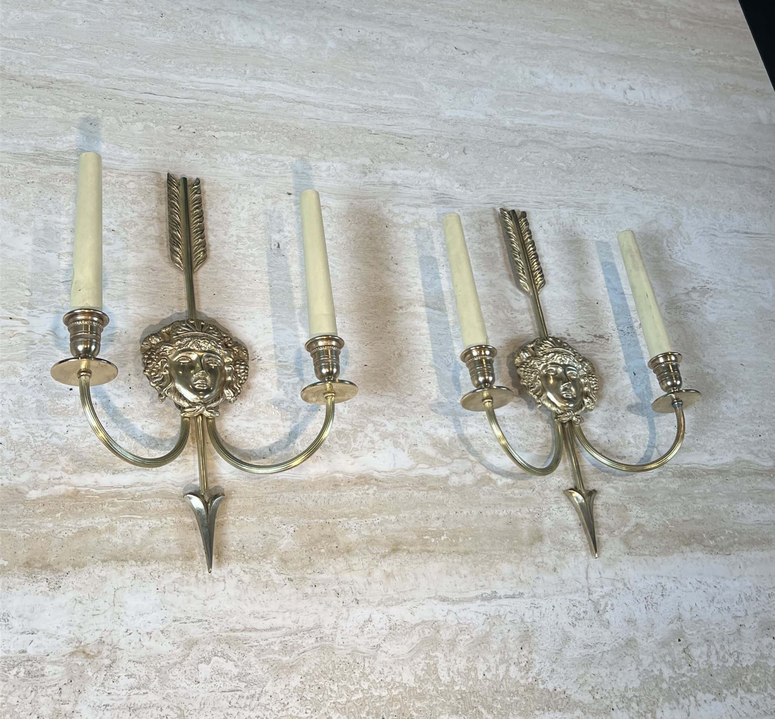 Pair of Lucien Gau Neoclassical Silvered Bronze Wall Sconces - View Three - Styylish