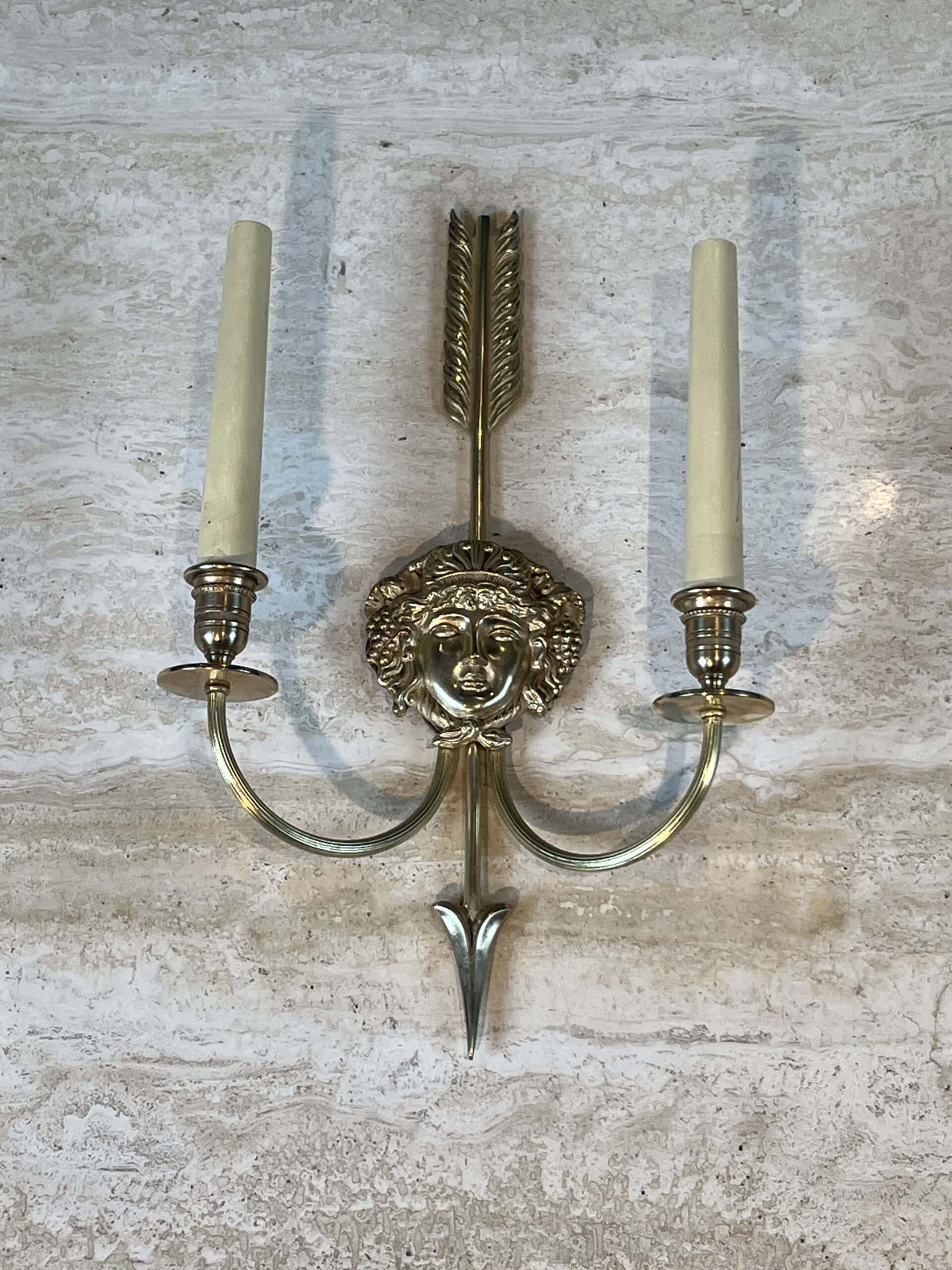 Pair of Lucien Gau Neoclassical Silvered Bronze Wall Sconces - View Four - Styylish