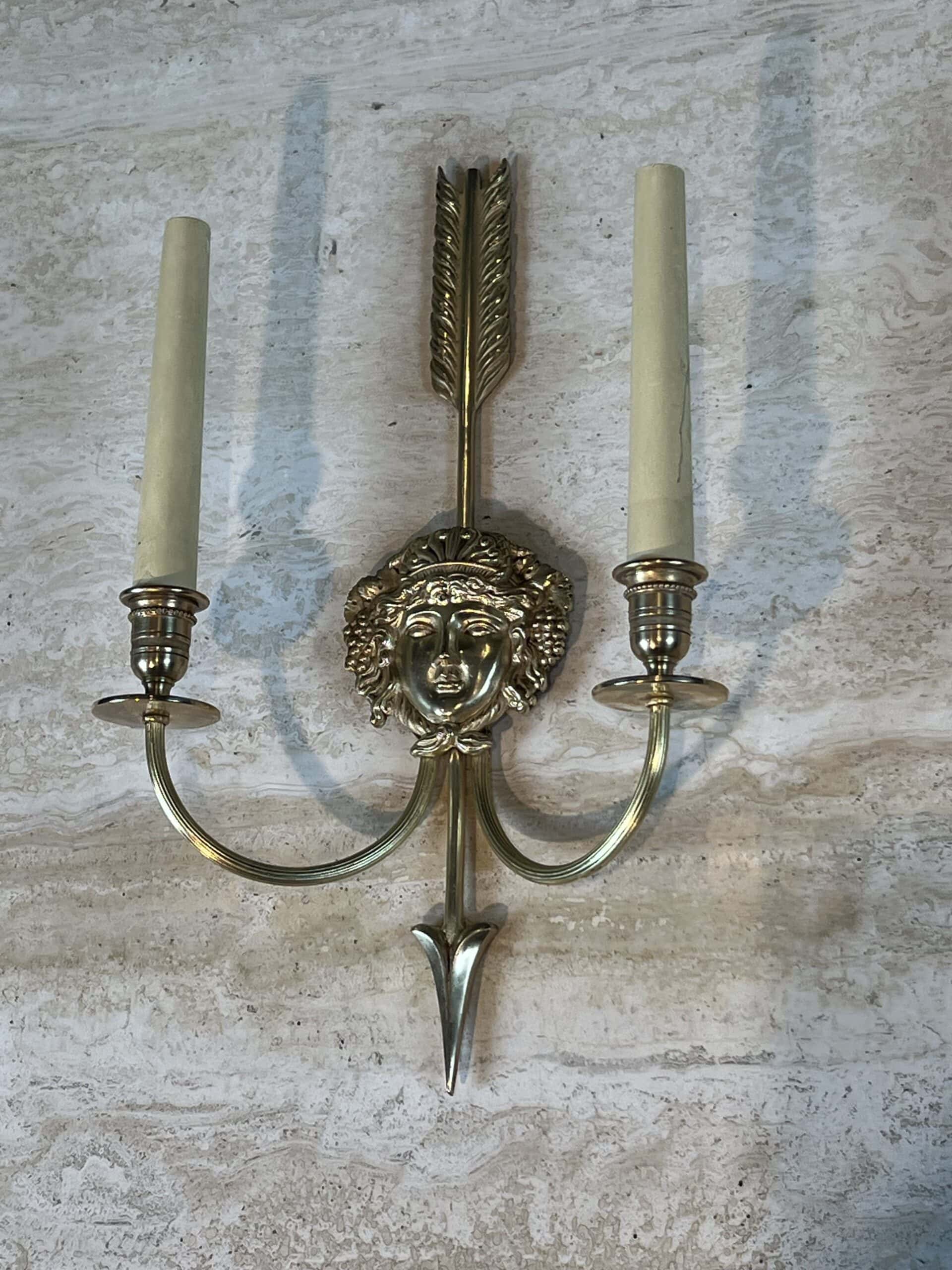 Pair of Lucien Gau Neoclassical Silvered Bronze Wall Sconces - View Five - Styylish
