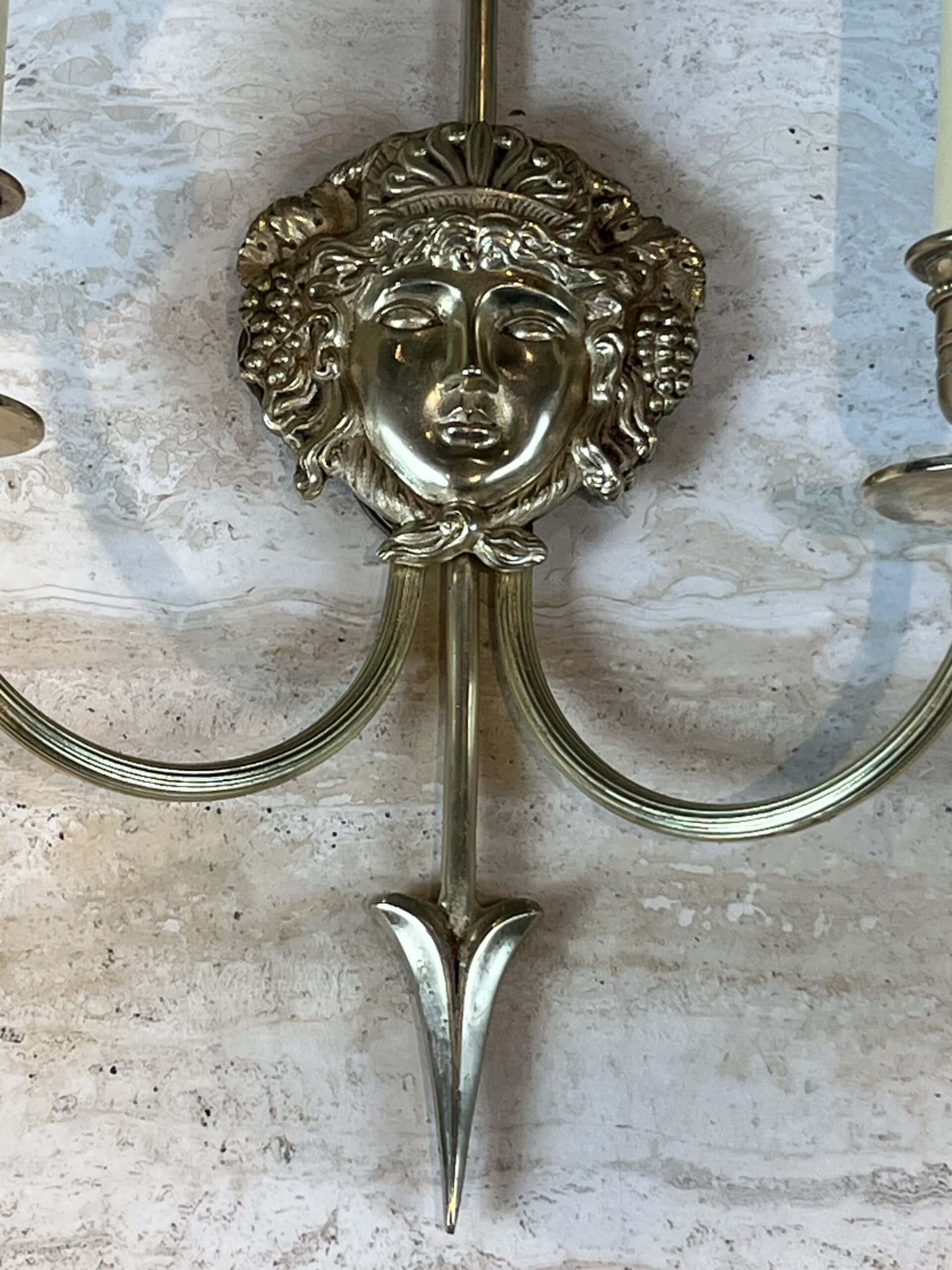 Pair of Lucien Gau Neoclassical Silvered Bronze Wall Sconces - Detail Two - Styylish