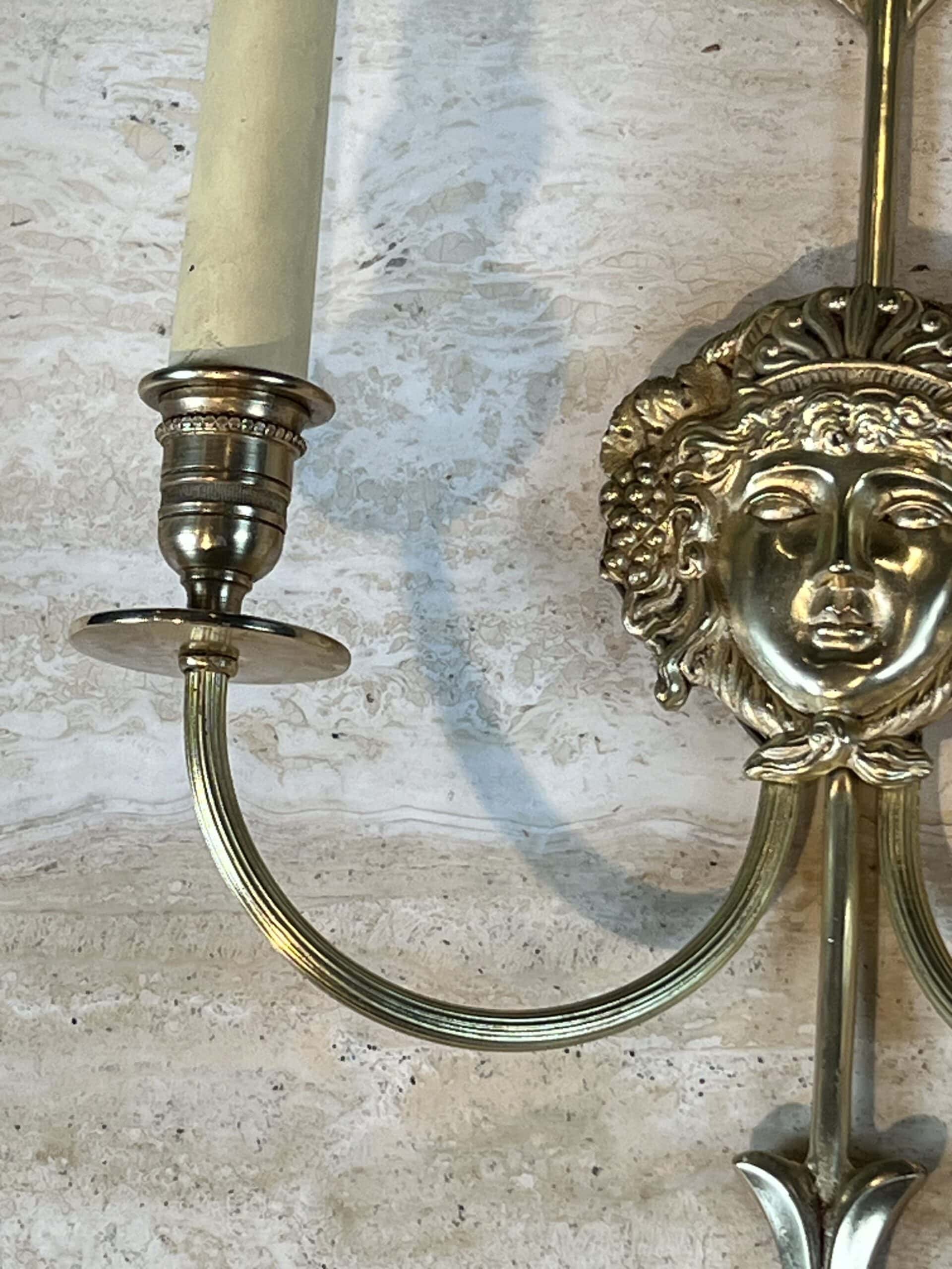 Pair of Lucien Gau Neoclassical Silvered Bronze Wall Sconces - Detail Three - Styylish