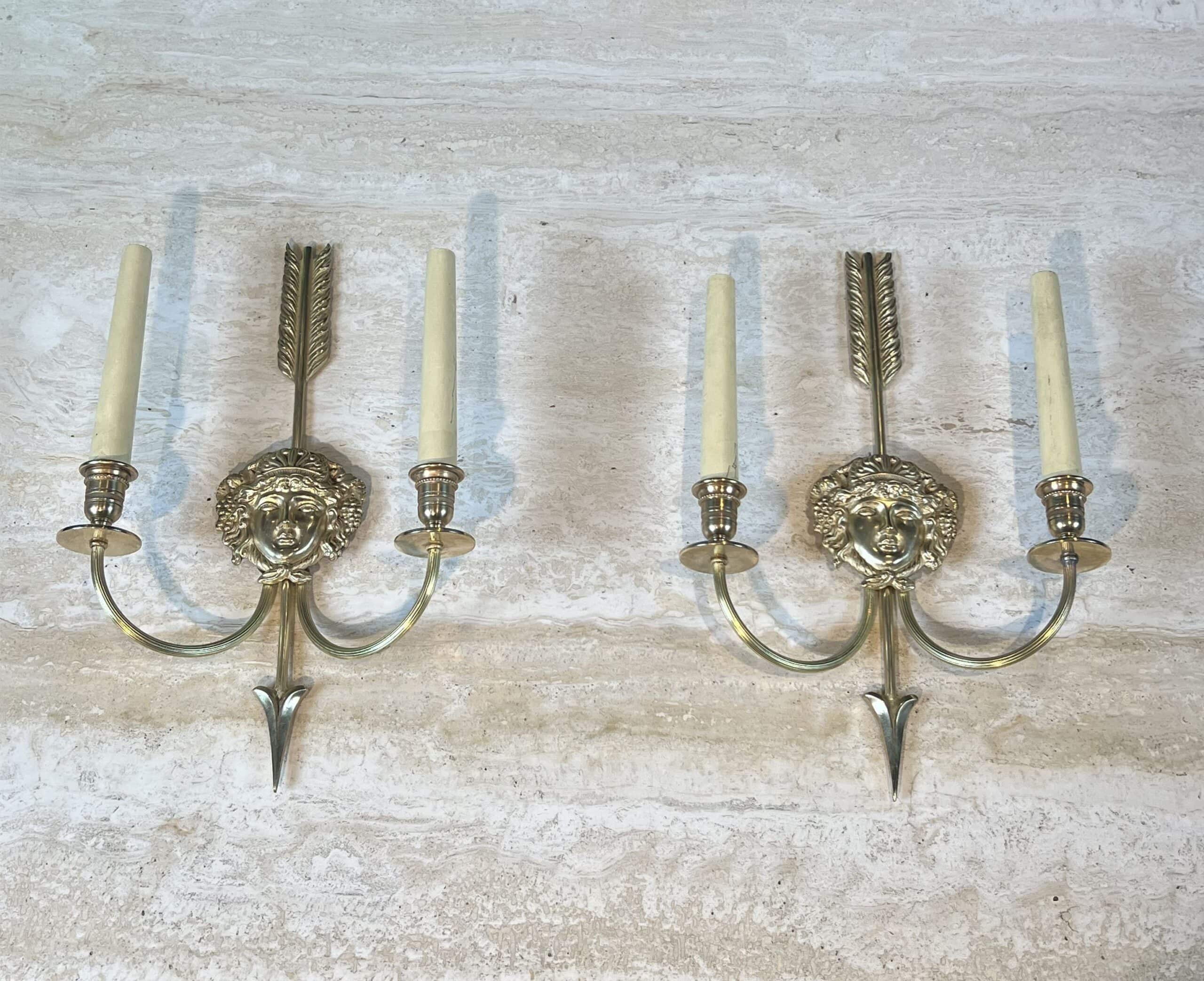 Pair of Lucien Gau Neoclassical Silvered Bronze Wall Sconces - View Seven - Styylish