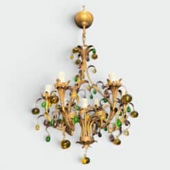 Italian Gilt Metal Cage Chandelier with Multicoloured Glass Fruit - Styylish