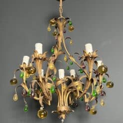 Italian Gilt Metal Cage Chandelier with Multicoloured Glass Fruit - View One - Styylish