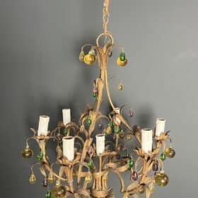 Italian Gilt Metal Cage Chandelier with Multicoloured Glass Fruit