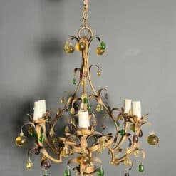 Italian Gilt Metal Cage Chandelier with Multicoloured Glass Fruit - View Three - Styylish