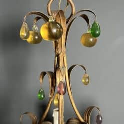 Italian Gilt Metal Cage Chandelier with Multicoloured Glass Fruit - Detail One - Styylish