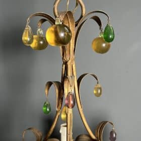 Italian Gilt Metal Cage Chandelier with Multicoloured Glass Fruit