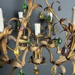 Italian Gilt Metal Cage Chandelier with Multicoloured Glass Fruit - Detail Two - Styylish
