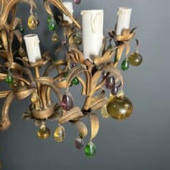 Italian Gilt Metal Cage Chandelier with Multicoloured Glass Fruit - Detail Three - Styylish