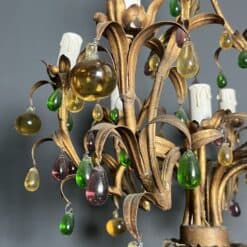 Italian Gilt Metal Cage Chandelier with Multicoloured Glass Fruit - Detail Four - Styylish