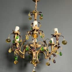 Italian Gilt Metal Cage Chandelier with Multicoloured Glass Fruit - View Five - Styylish