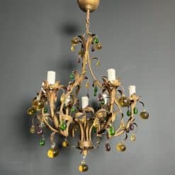 Italian Gilt Metal Cage Chandelier with Multicoloured Glass Fruit - View Six - Styylish