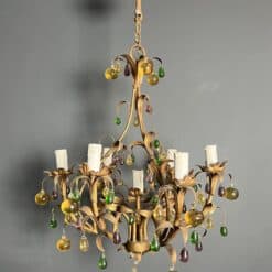 Italian Gilt Metal Cage Chandelier with Multicoloured Glass Fruit - View Seven - Styylish