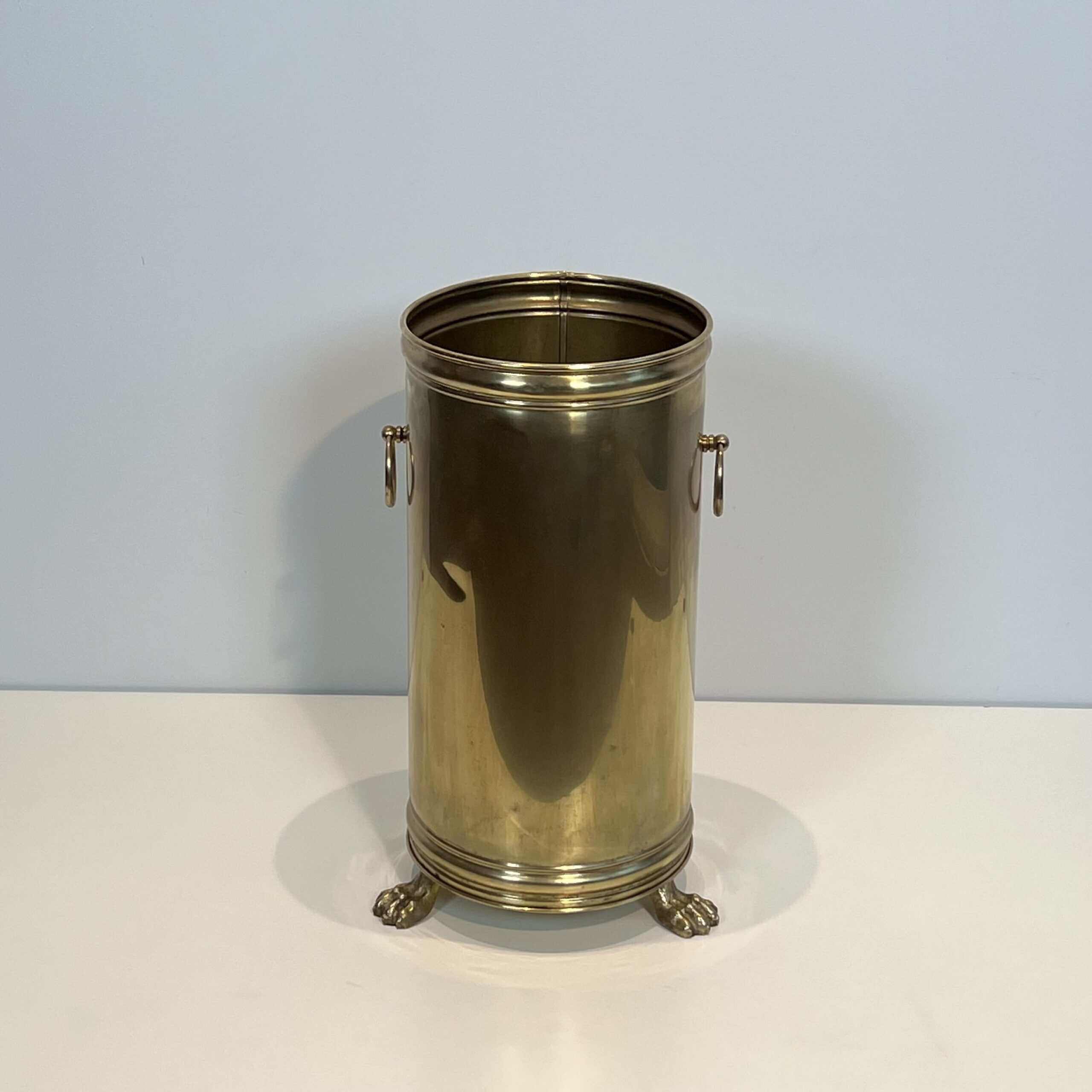 Antique Neoclassical Brass Umbrella Stand with Claw Feet - View One - Styylish