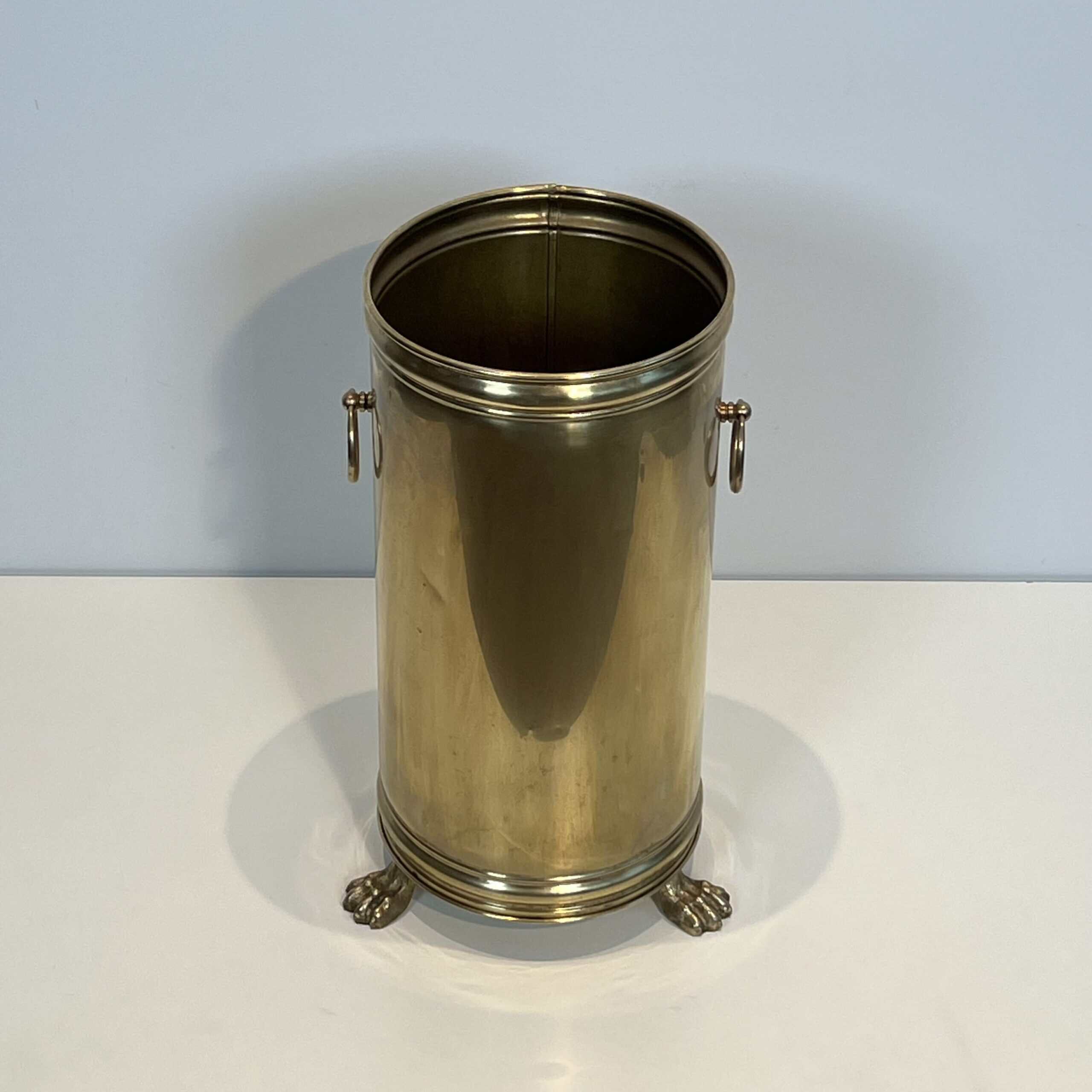 Antique Neoclassical Brass Umbrella Stand with Claw Feet - View Three - Styylish