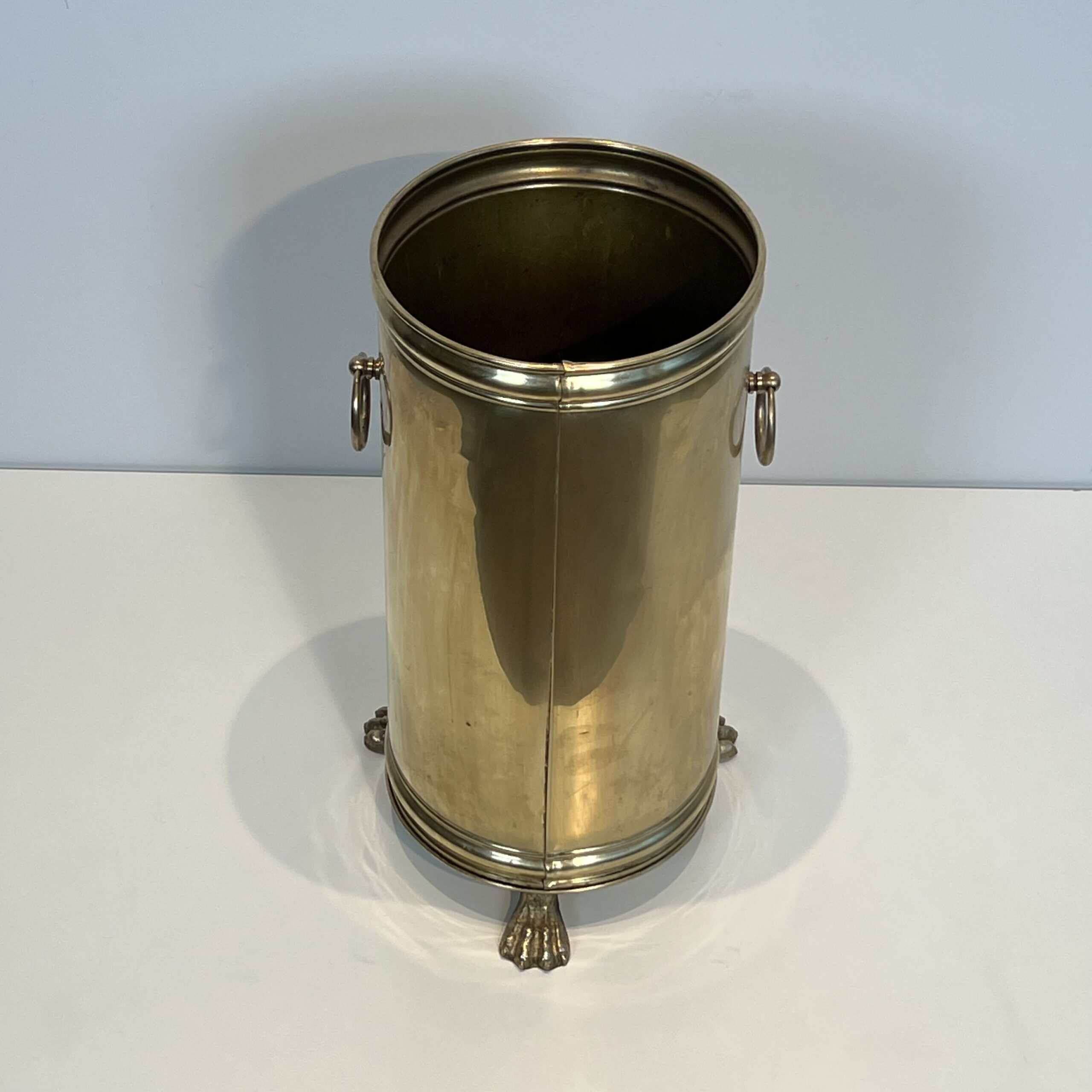 Antique Neoclassical Brass Umbrella Stand with Claw Feet - View Four - Styylish