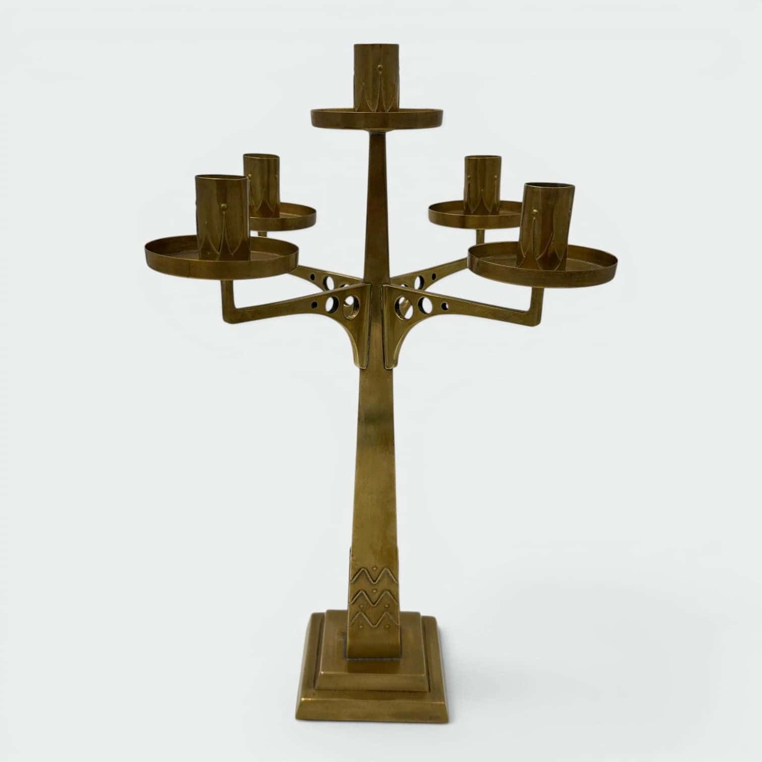 Jugendstil Brass Candelabrum with Five Lights in the Style of Josef Hoffmann - Styylish