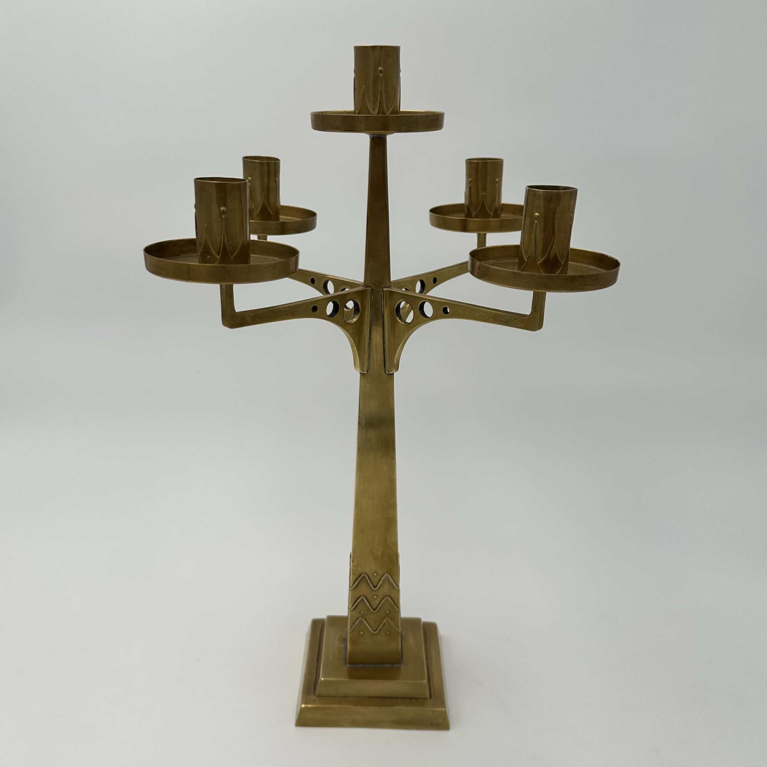 Jugendstil Brass Candelabrum with Five Lights in the Style of Josef Hoffmann - View One - Styylish