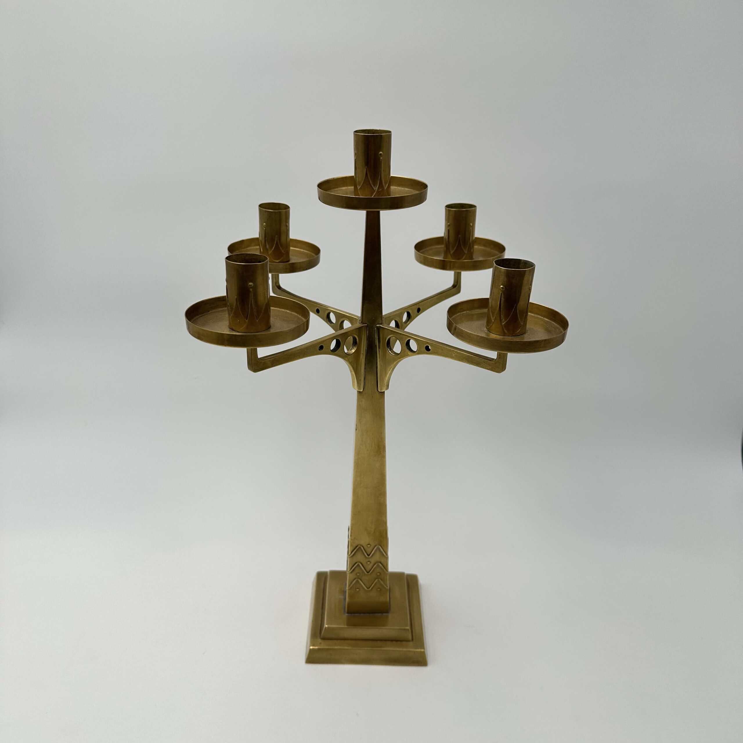 Jugendstil Brass Candelabrum with Five Lights in the Style of Josef Hoffmann - View Two - Styylish