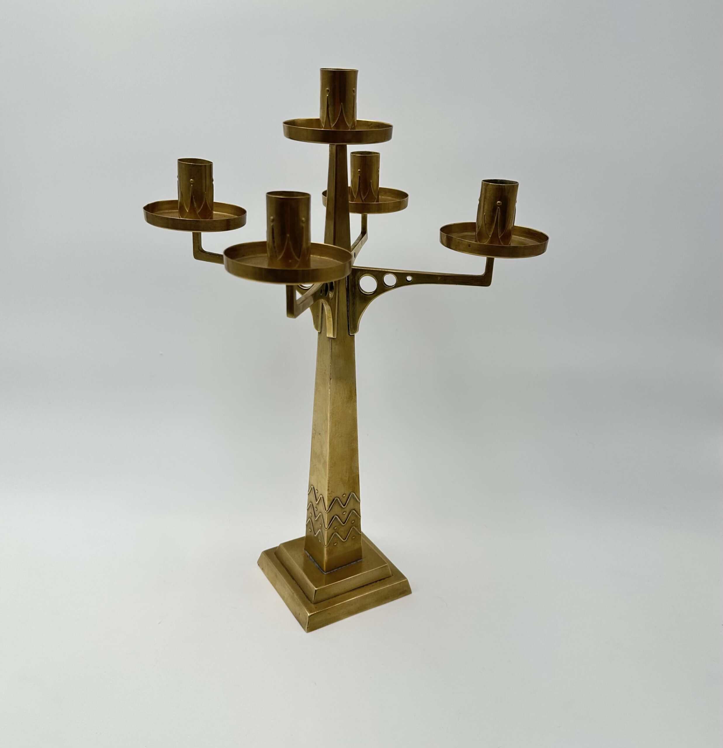 Jugendstil Brass Candelabrum with Five Lights in the Style of Josef Hoffmann - View Three - Styylish