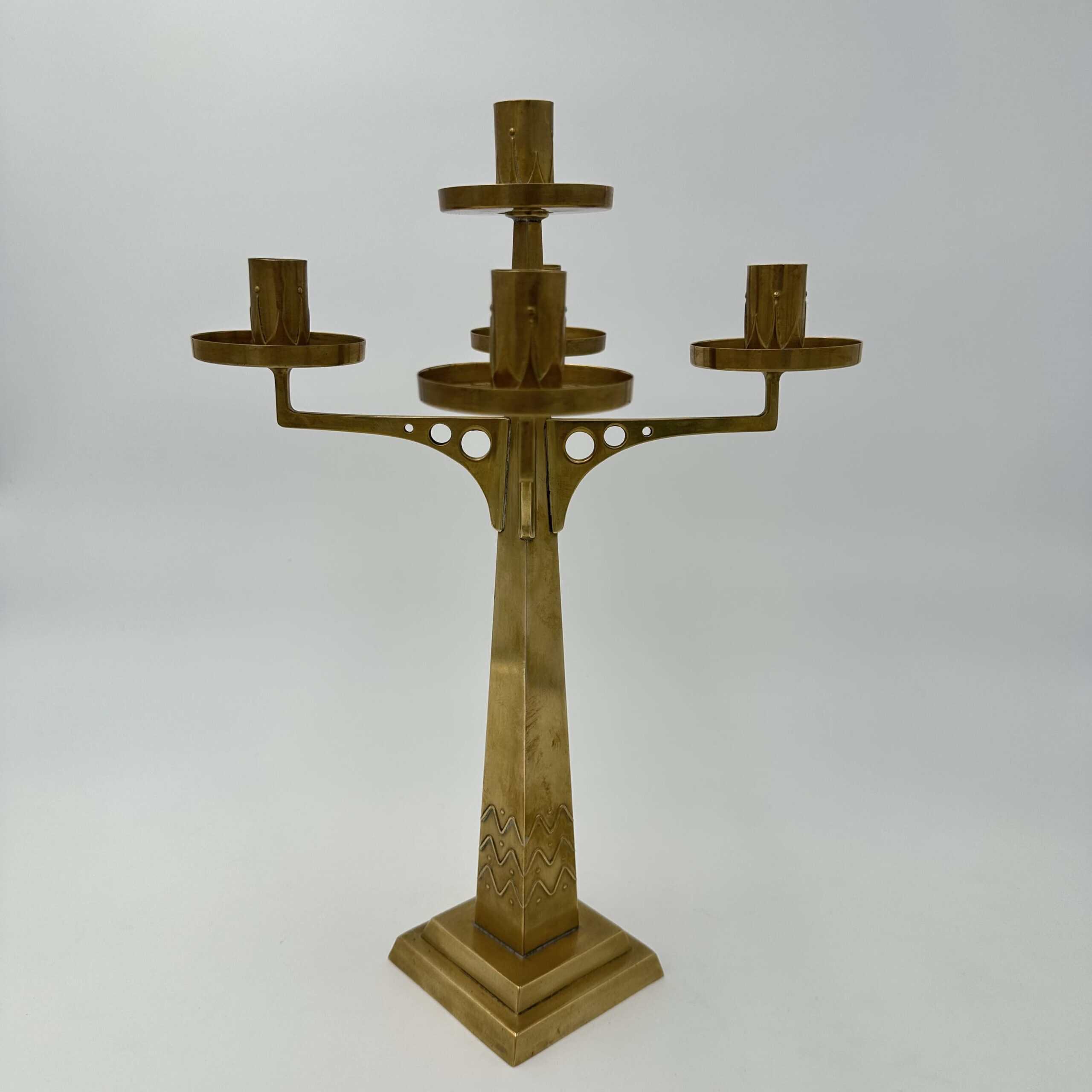 Jugendstil Brass Candelabrum with Five Lights in the Style of Josef Hoffmann - View Four - Styylish
