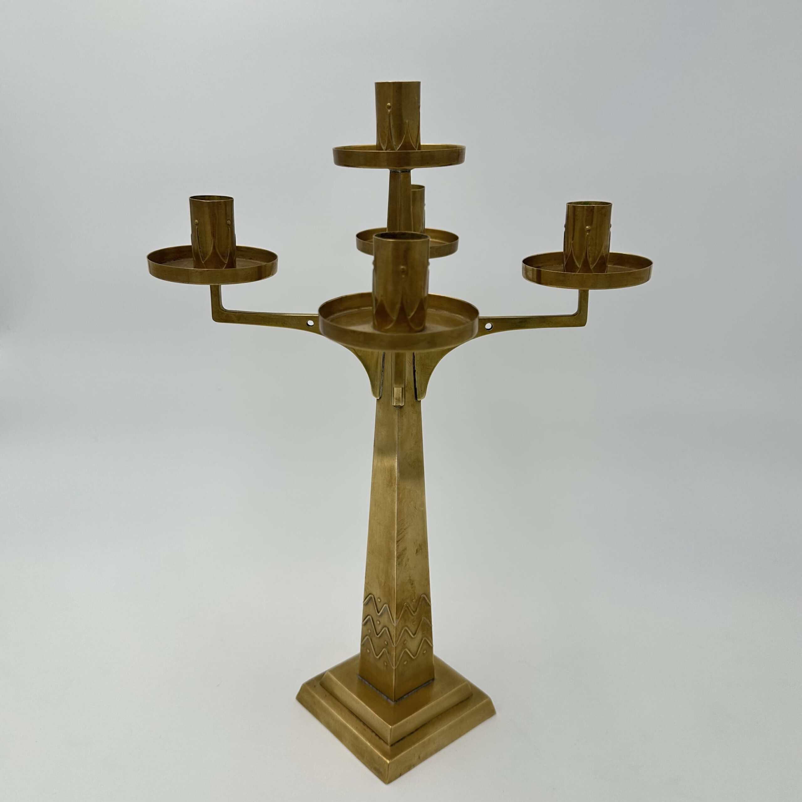Jugendstil Brass Candelabrum with Five Lights in the Style of Josef Hoffmann - View Five - Styylish