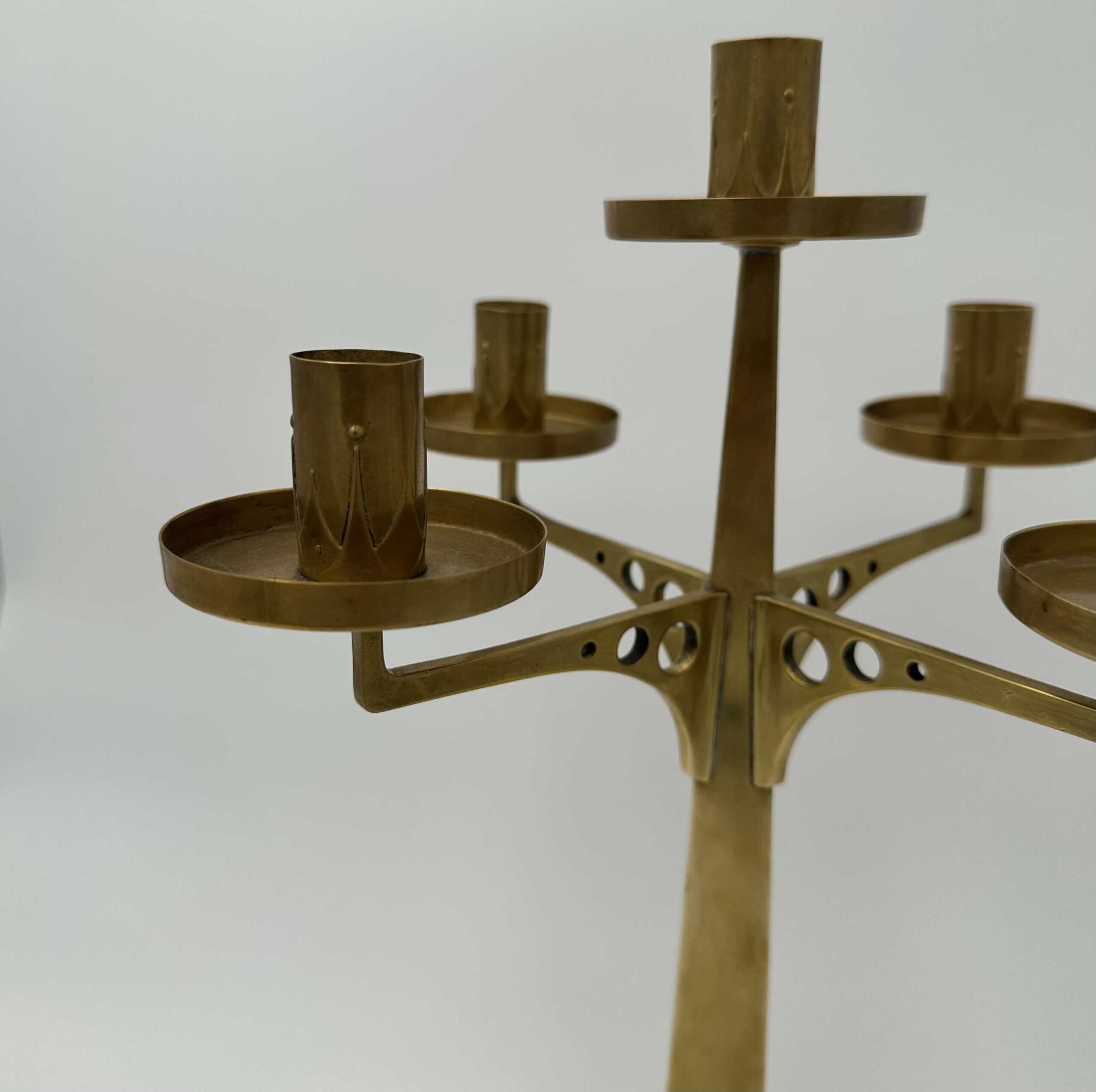Jugendstil Brass Candelabrum with Five Lights in the Style of Josef Hoffmann - Detail One - Styylish