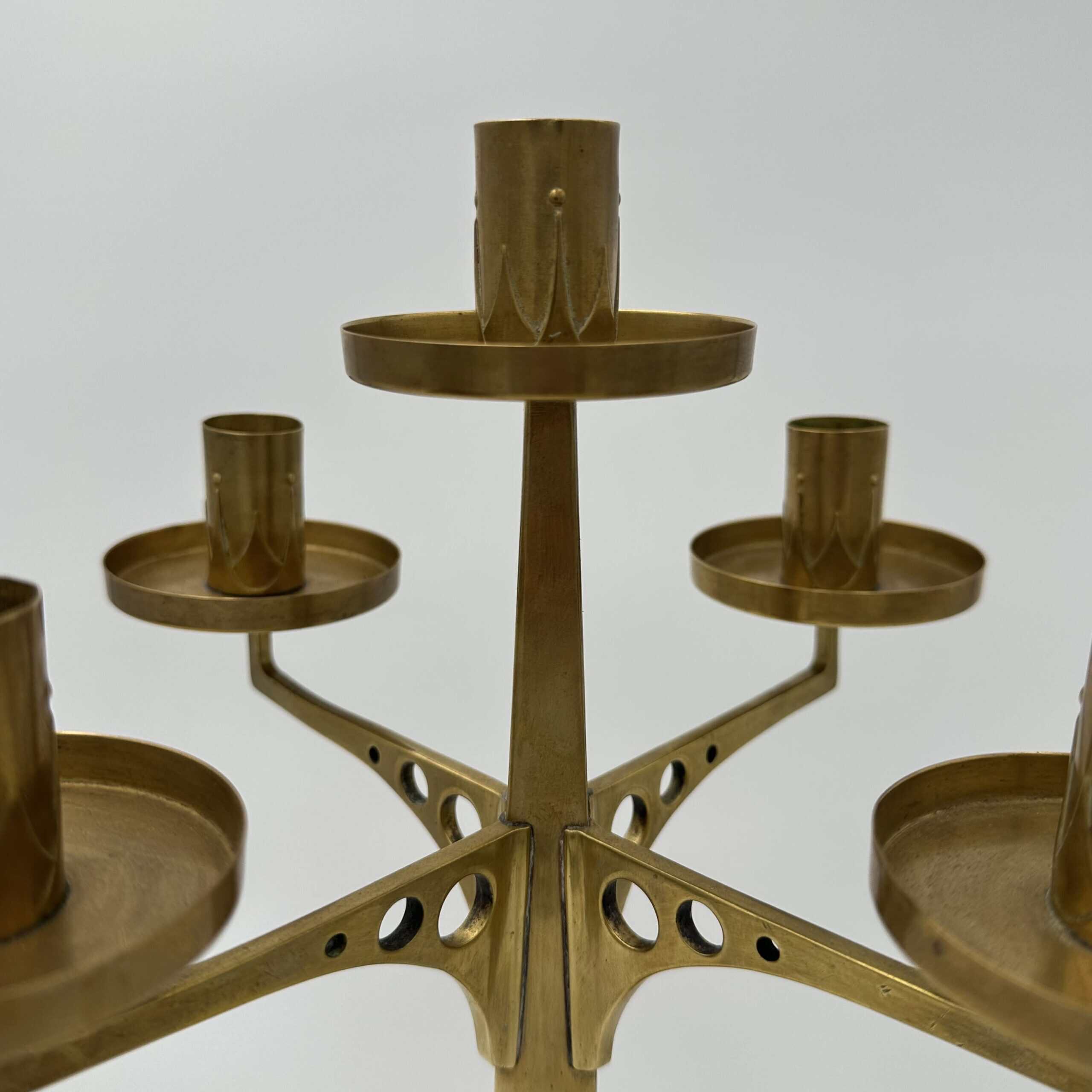 Jugendstil Brass Candelabrum with Five Lights in the Style of Josef Hoffmann - Detail Three - Styylish