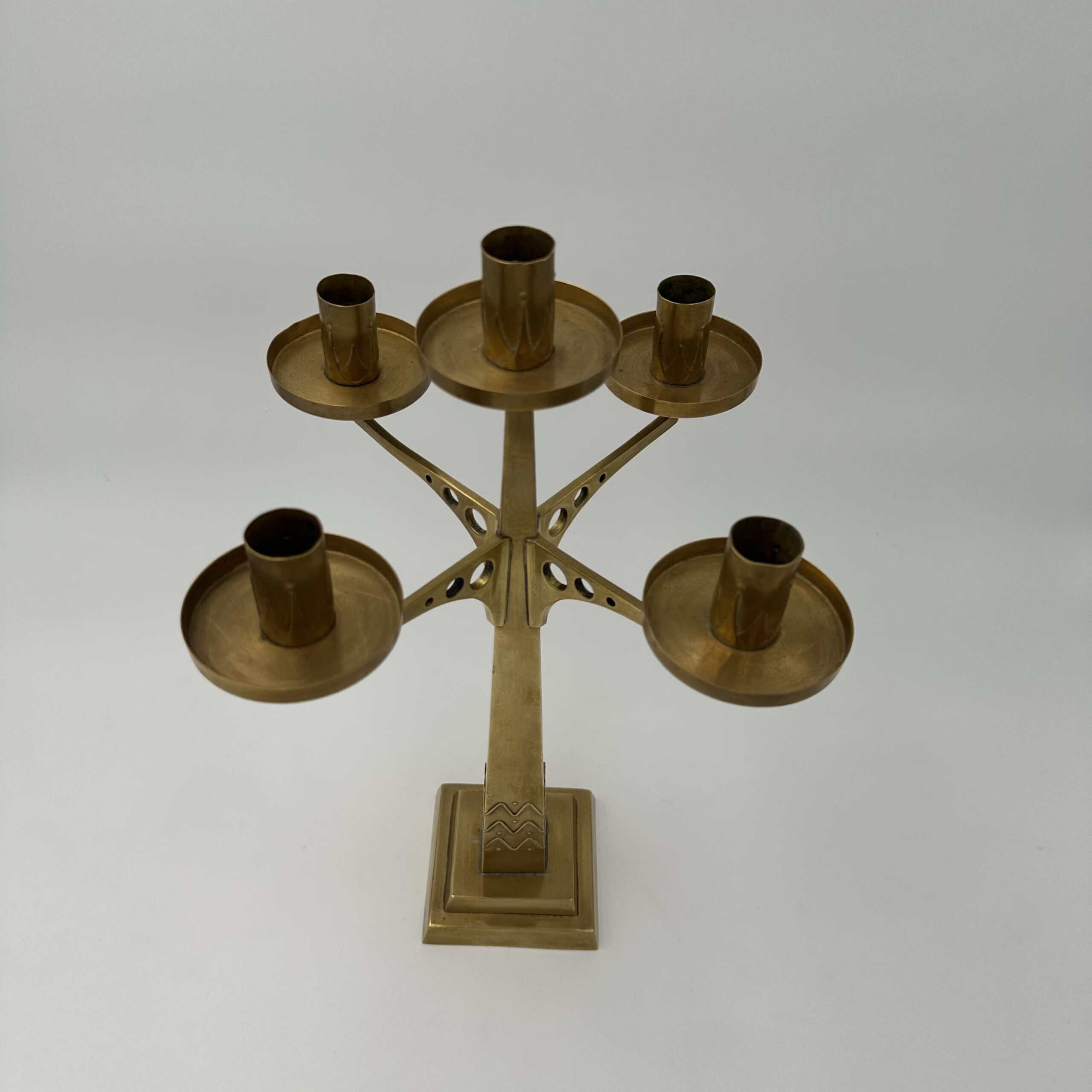 Jugendstil Brass Candelabrum with Five Lights in the Style of Josef Hoffmann - Detail Six - Styylish