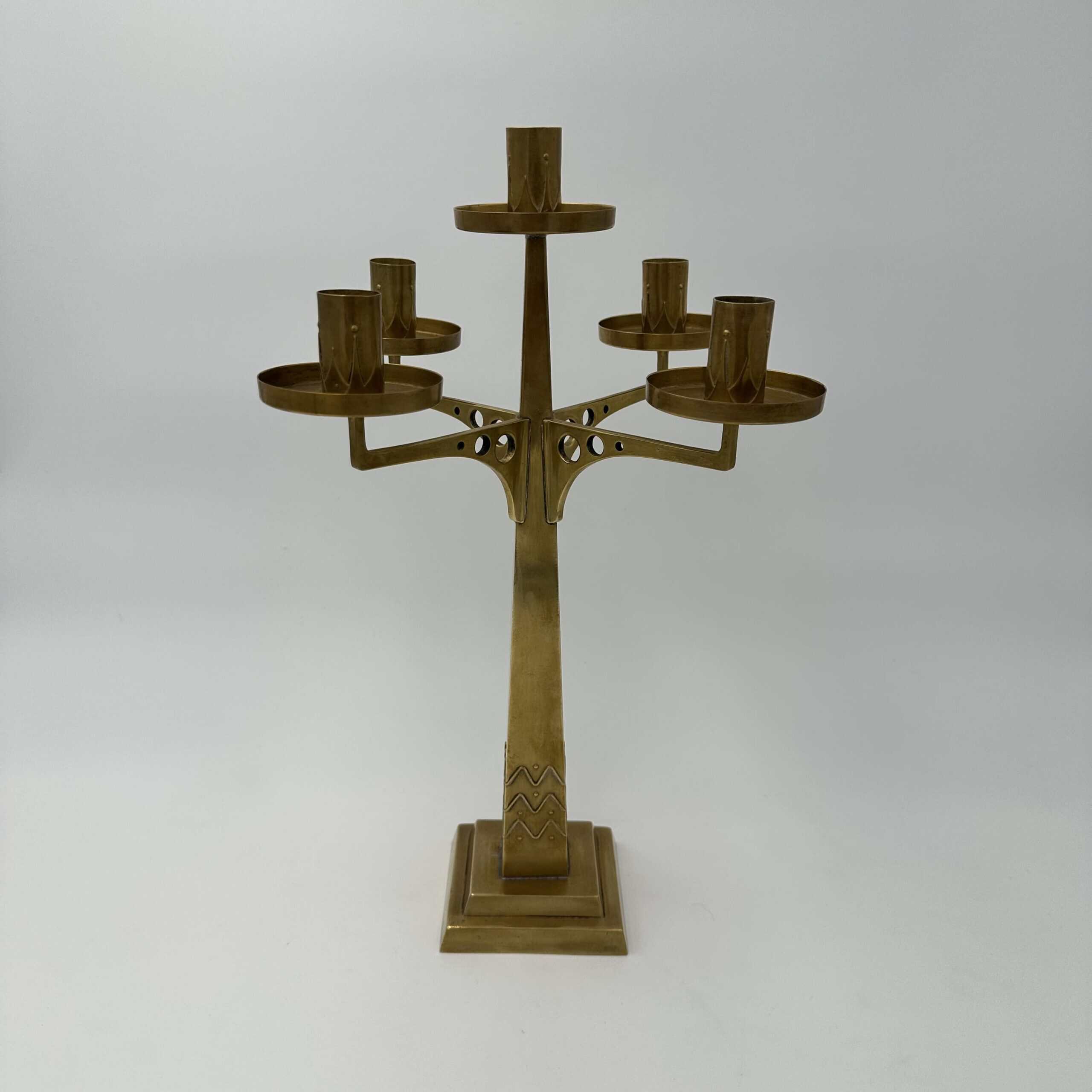 Jugendstil Brass Candelabrum with Five Lights in the Style of Josef Hoffmann - View Eight - Styylish