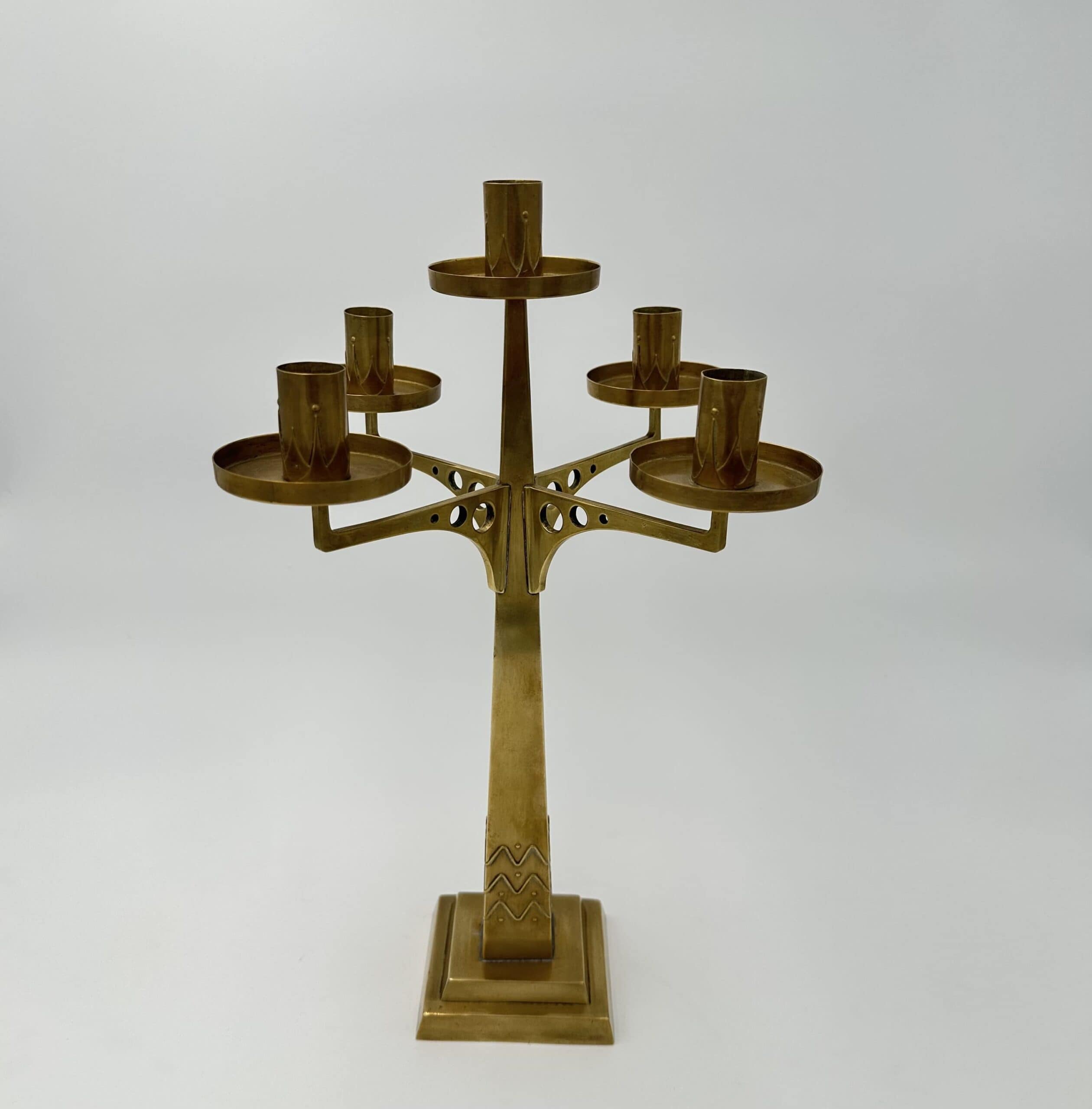 Jugendstil Brass Candelabrum with Five Lights in the Style of Josef Hoffmann - View Nine - Styylish