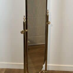 French 1970s Brass Cheval Mirror with Oval Glass - View One - Styylish