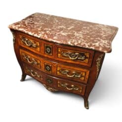 French Louis XV Marquetry Commode with Marble Top- three-quarter-view- Styylish