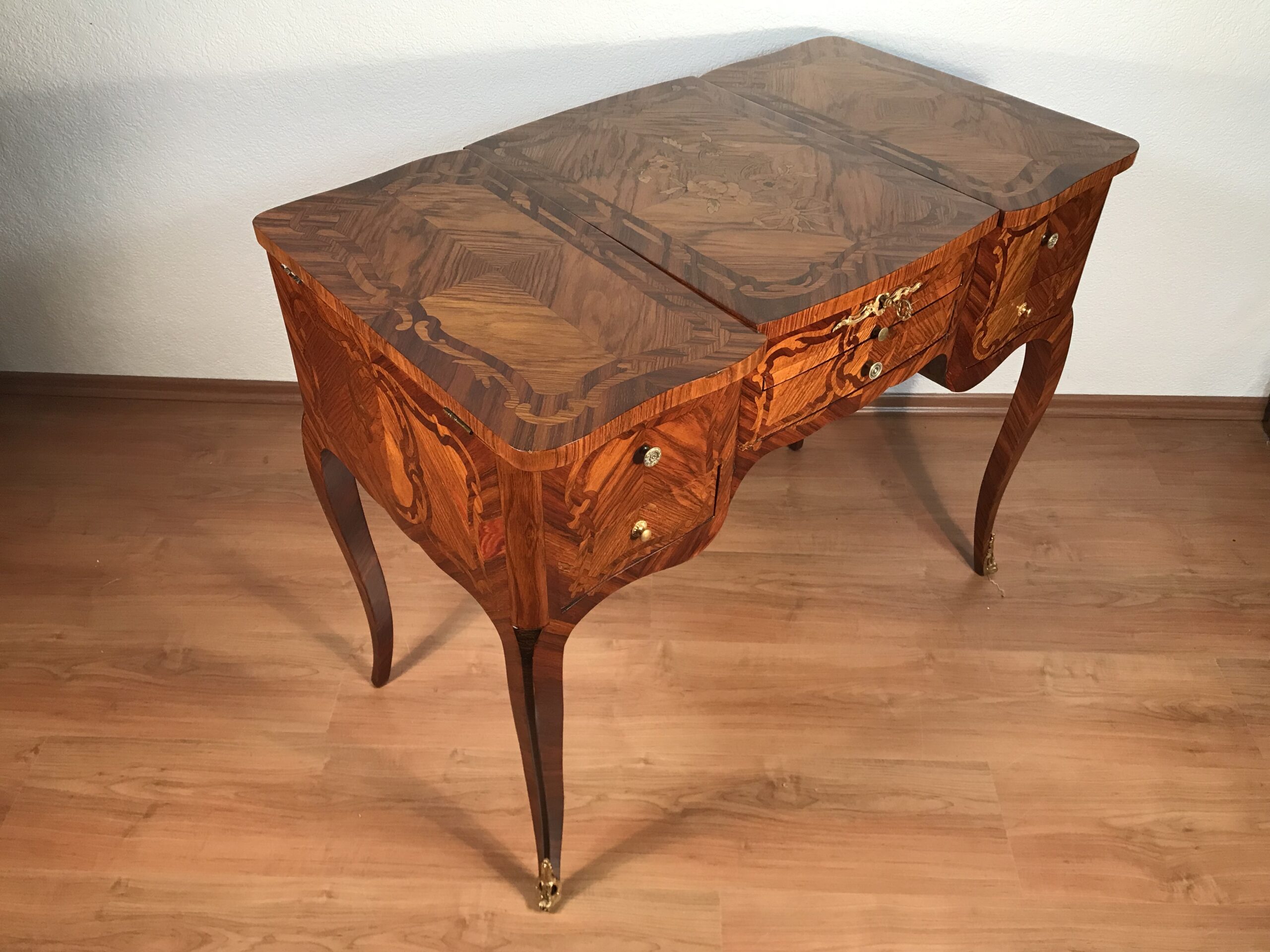 Antique Louis XV Marquetry Dressing Table with Mirror - Image 13